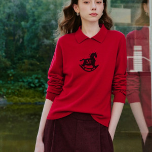 Maxmara 양모 자수 니트 스웨터